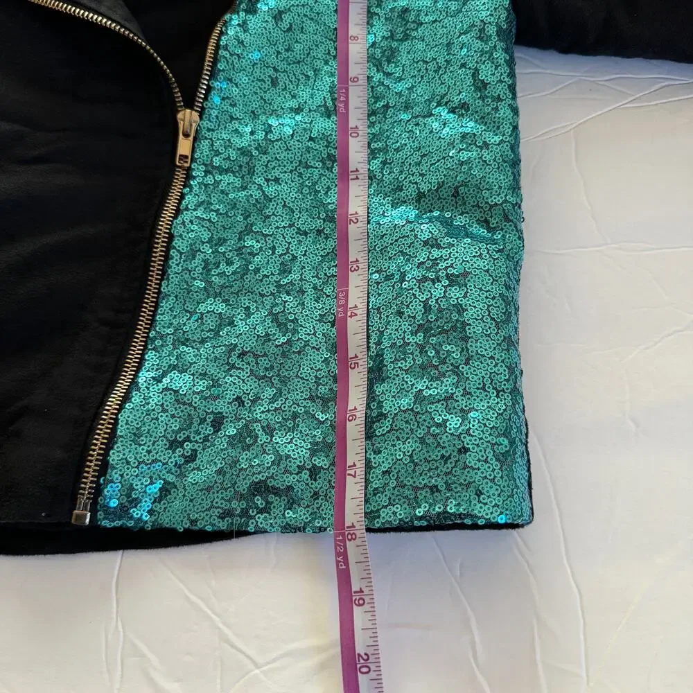 Disney Jacket‎ Girls L Black Wickely Fierce Turquoise Sequin Faux Suede